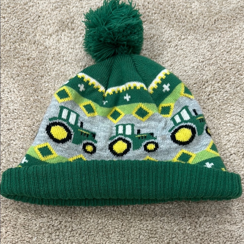 Kids Green Tractor Knit Beanie